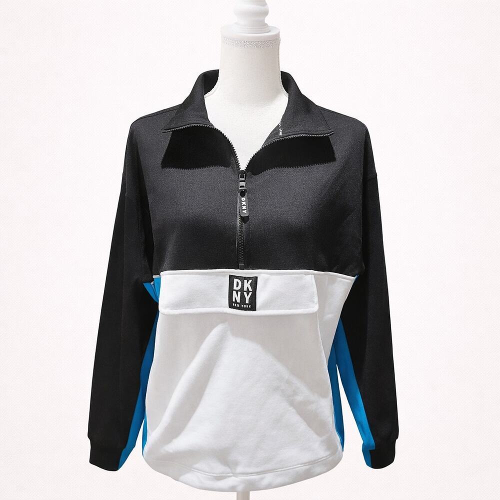 DKNY Sport Quarter Zip Pullover Sweatshirt S Colorblock Athleisure Streetwear